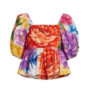 NWOT Farm Rio Chita Floral Puff Sleeve Peplum Blouse Top